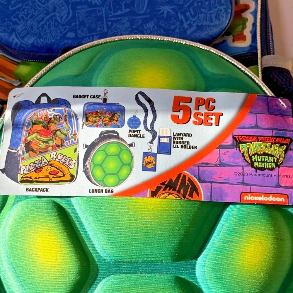 TMNT Mutant Mayhem 5PC Backpack Set Lunch Bag Pizza Rules Ninja Turtles NEW